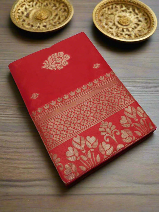 Red Banarasi Jari Silken Saree with Zari Weaving – Perfect for Weddings & Festive Occasions